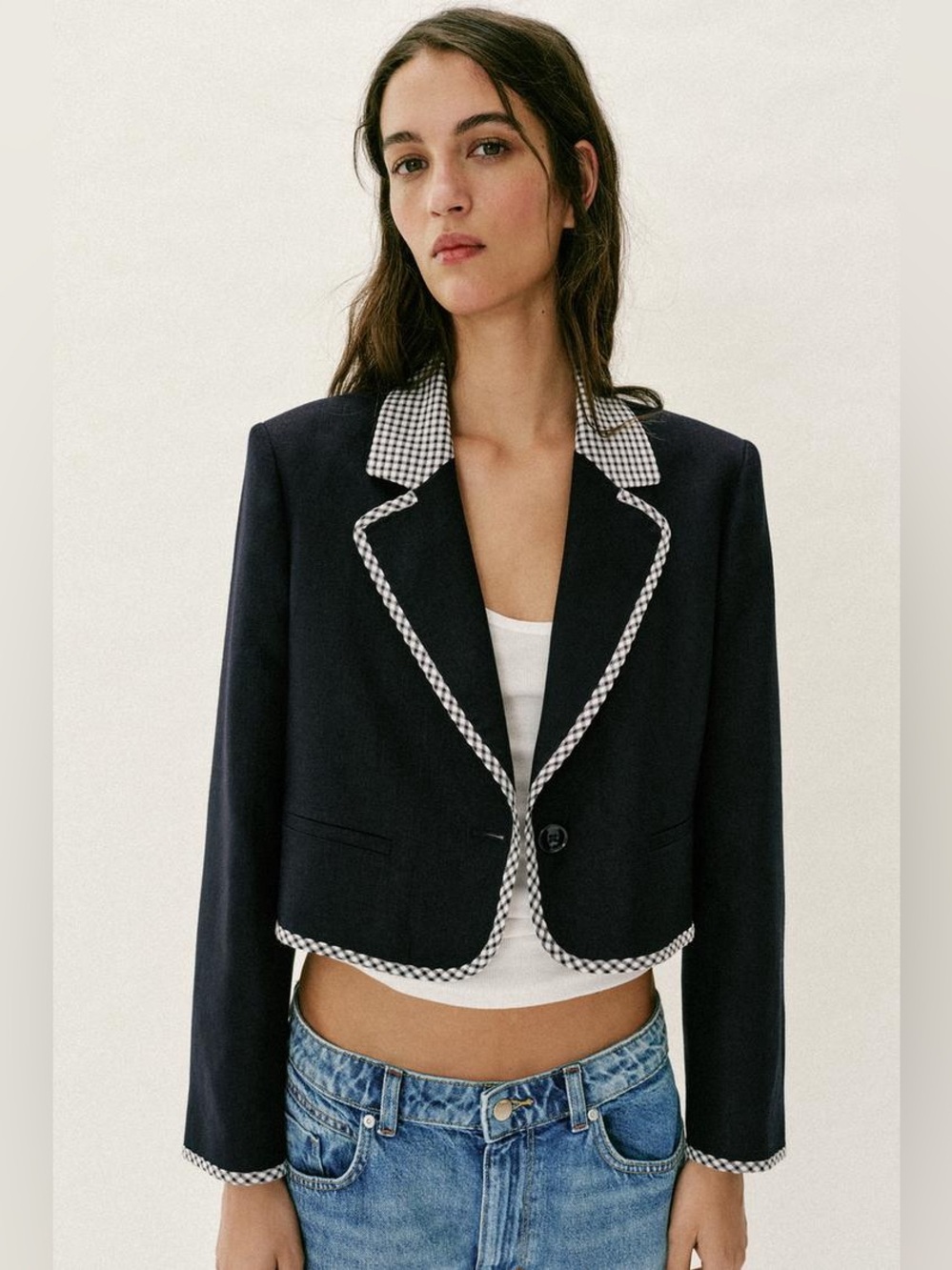 ZARA GINGHAM CHECK SHORT BLAZER